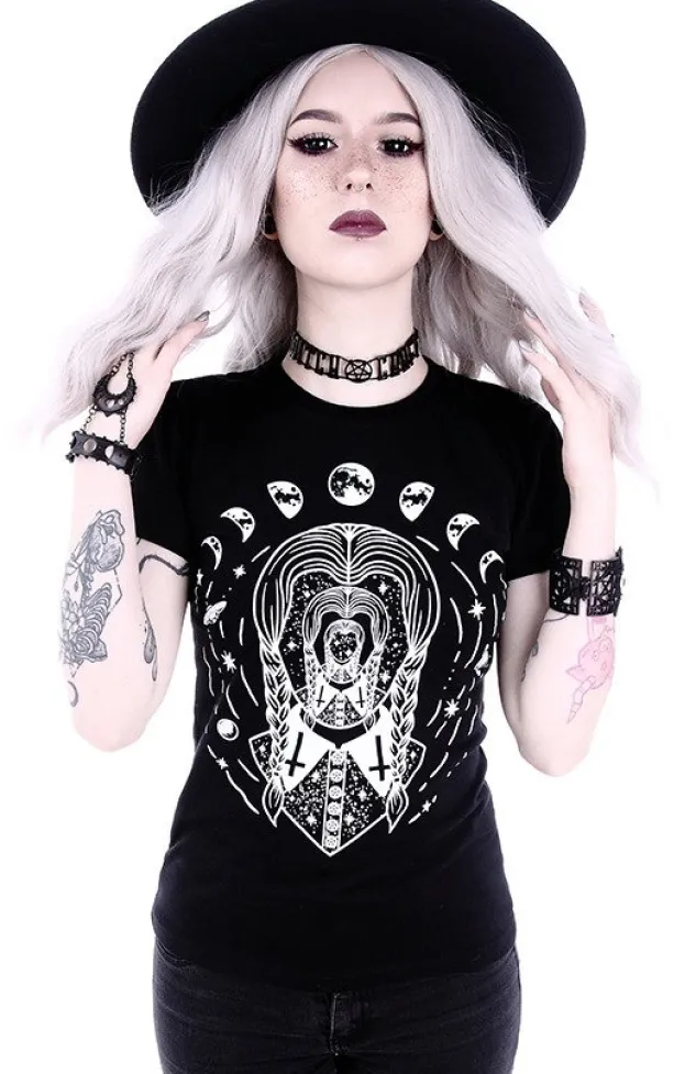 Restyle Gothic blouse with wednesday Addams T-shirt "TRIPPIN WEDNESDAY"