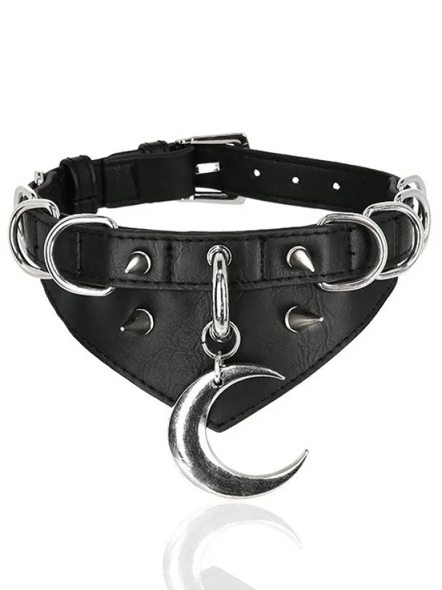 Restyle Gothic choker MOON AND D-RING COLLAR