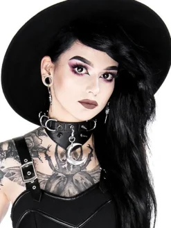 Restyle Gothic choker MOON AND D-RING COLLAR
