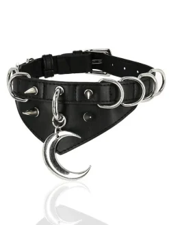 Restyle Gothic choker MOON AND D-RING COLLAR