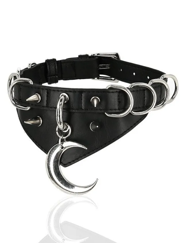 Restyle Gothic choker MOON AND D-RING COLLAR