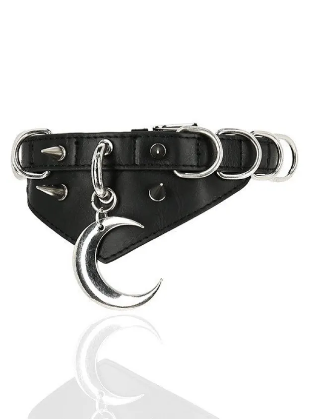 Restyle Gothic choker MOON AND D-RING COLLAR
