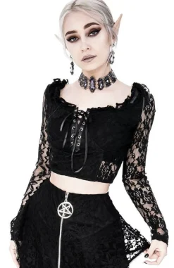 Restyle Gothic Cropped Lace Top with sweetheart neckline