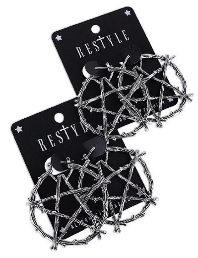 Restyle Gothic hoop earrings, occult fashion "BRANCH PENTAGRAM EARRINGS"