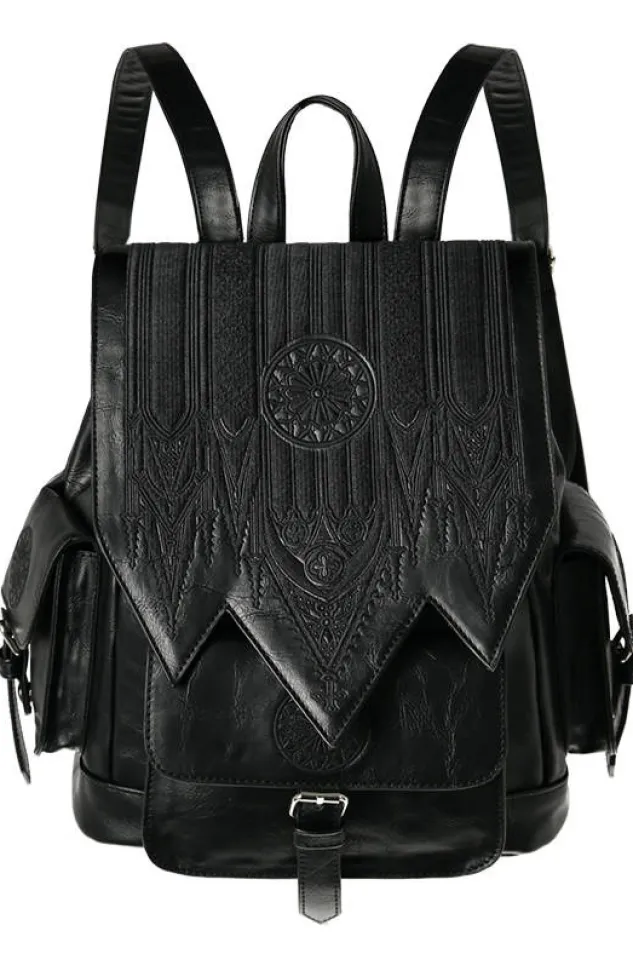 Restyle Gothic Rosette Backpack with pockets Inverted Cathedral embroidery