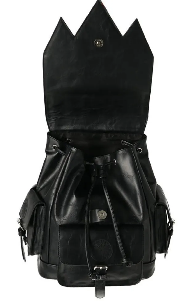 Restyle Gothic Rosette Backpack with pockets Inverted Cathedral embroidery