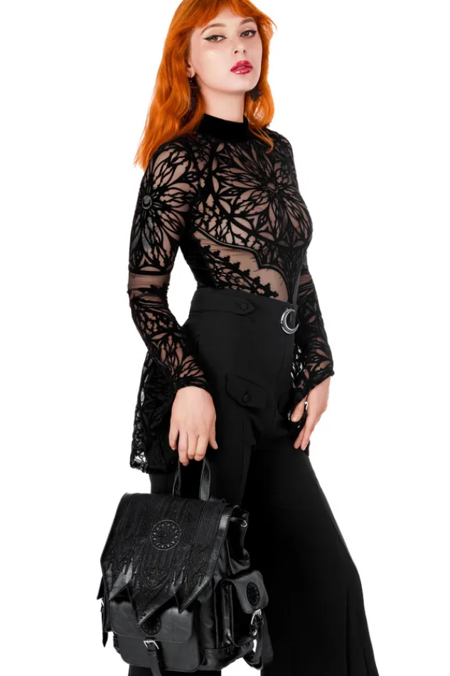 Restyle Gothic Rosette Backpack with pockets Inverted Cathedral embroidery