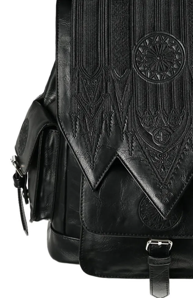 Restyle Gothic Rosette Backpack with pockets Inverted Cathedral embroidery