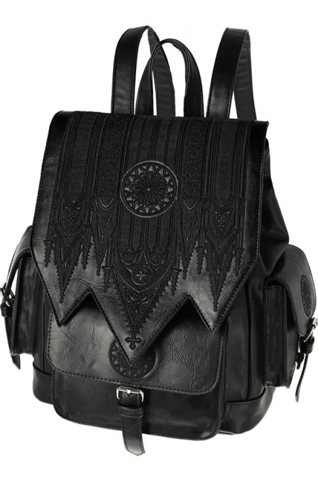 Restyle Gothic Rosette Backpack with pockets Inverted Cathedral embroidery