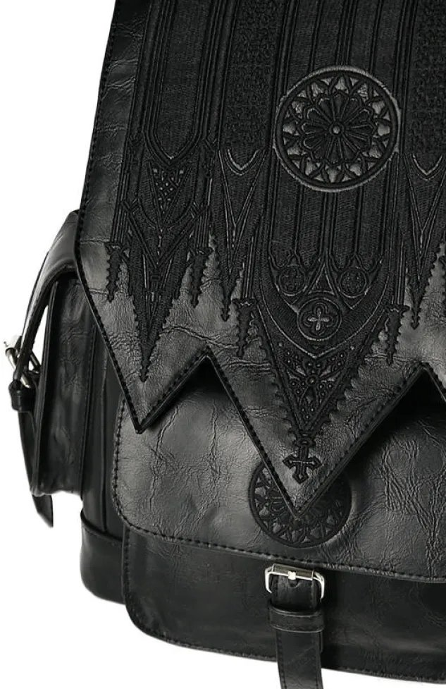 Restyle Gothic Rosette Backpack with pockets Inverted Cathedral embroidery