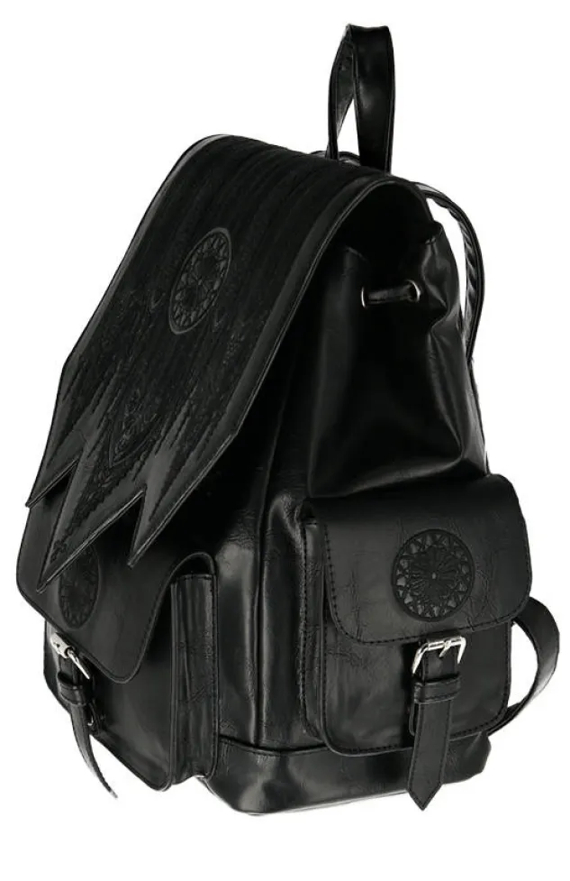 Restyle Gothic Rosette Backpack with pockets Inverted Cathedral embroidery