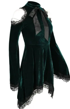 Restyle GREEN GAYA DRESS Velvet tunic with bow and side pockets