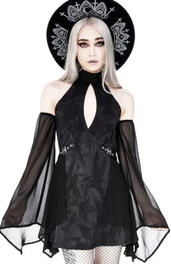 Restyle Halterneck Floaty Fairy Acid Wash Tunic with long sleeves