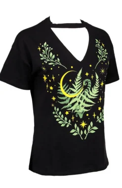 Restyle Herbal T-shirt with a choker and fern leaf