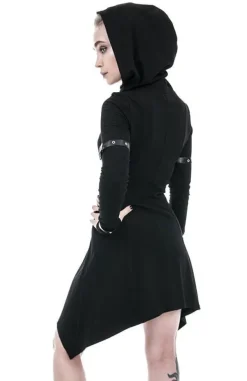 Restyle Long asymmetric Black Hecate Draped Hoodie