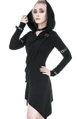 Restyle Long asymmetric Black Hecate Draped Hoodie