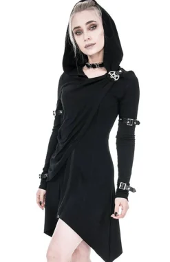 Restyle Long asymmetric Black Hecate Draped Hoodie