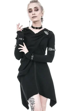 Restyle Long asymmetric Black Hecate Draped Hoodie