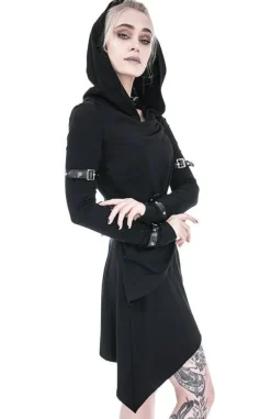 Restyle Long asymmetric Black Hecate Draped Hoodie