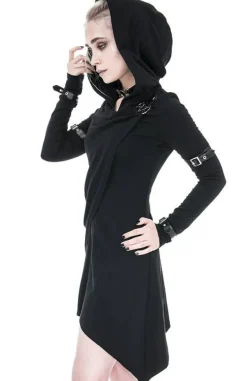 Restyle Long asymmetric Black Hecate Draped Hoodie