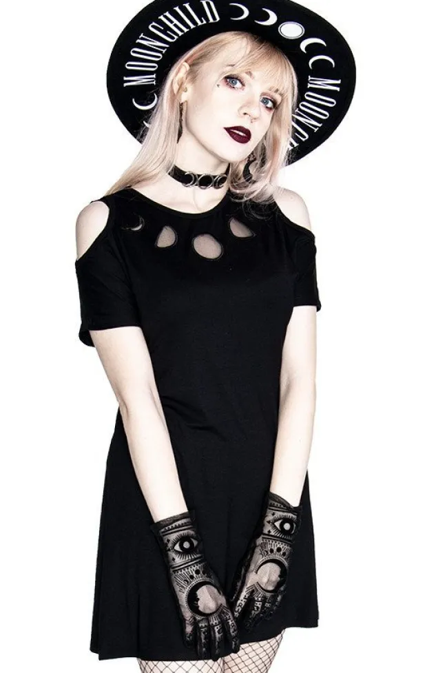 Restyle Moon Phases Tunic with cold shoulder, Mesh Moon Dress