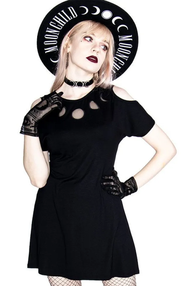 Restyle Moon Phases Tunic with cold shoulder, Mesh Moon Dress
