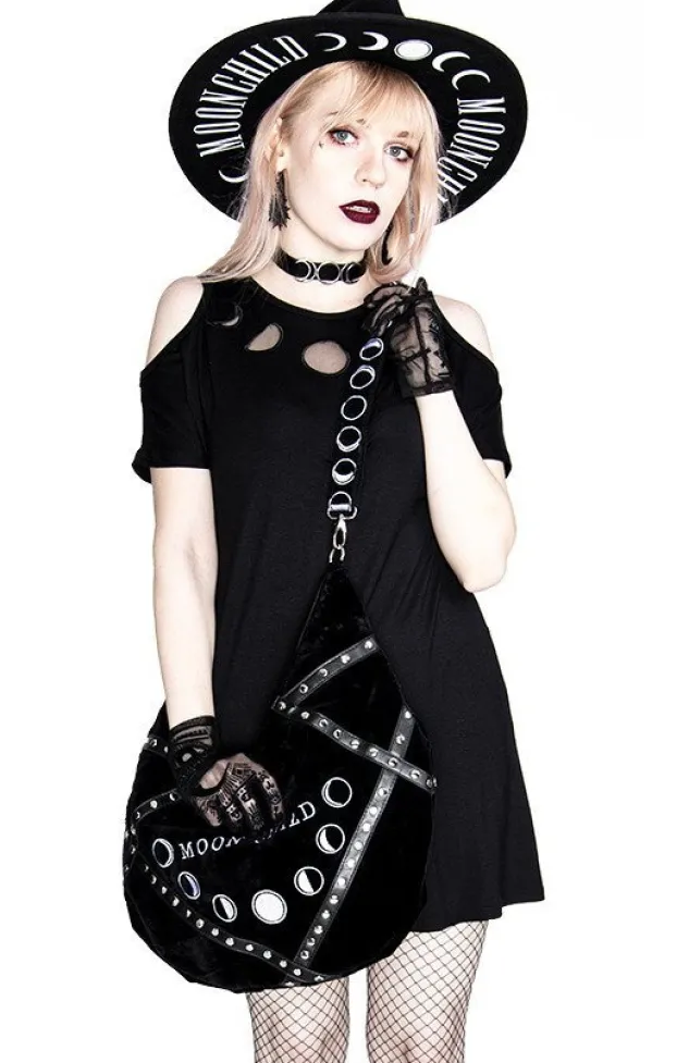 Restyle Moon Phases Tunic with cold shoulder, Mesh Moon Dress