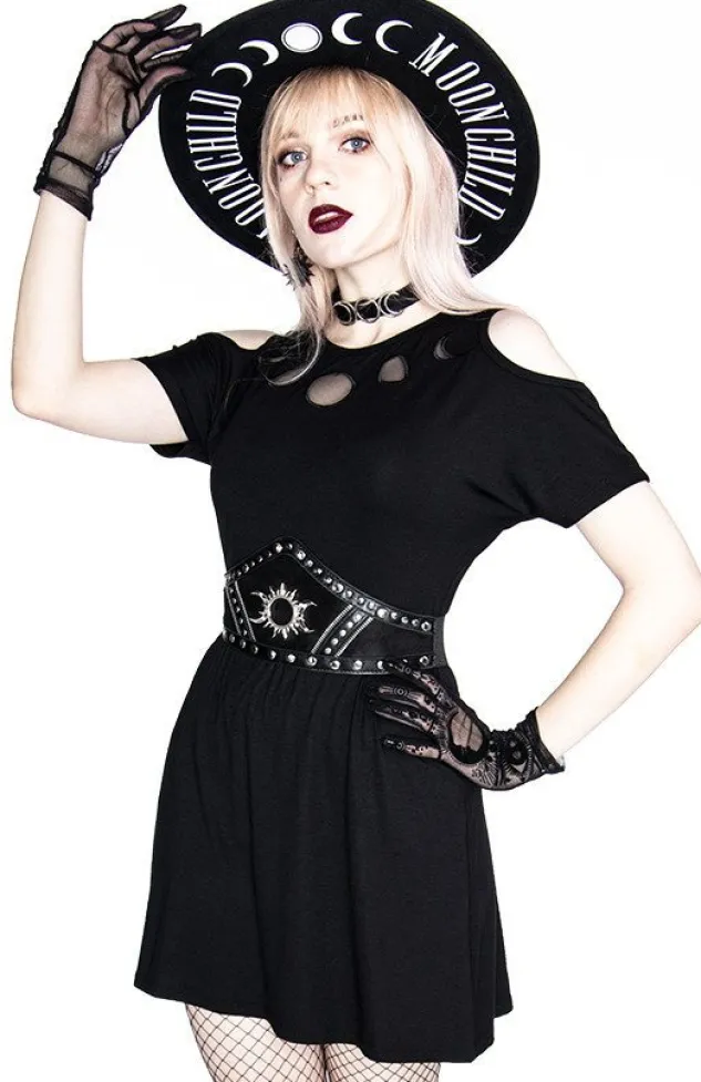 Restyle Moon Phases Tunic with cold shoulder, Mesh Moon Dress