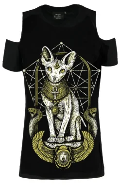 Restyle Sphinx Cat Cold Shoulder Tshirt