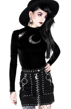 Restyle STUDDED SUEDE SKIRT, black gothic short skirt