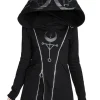Restyle TWIN MOON HOODIE black gothic double zipped jacket with print
