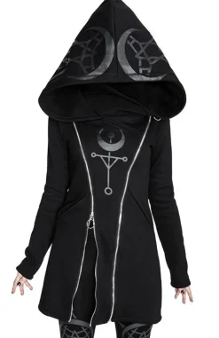 Restyle TWIN MOON HOODIE black gothic double zipped jacket with print
