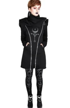 Restyle TWIN MOON HOODIE black gothic double zipped jacket with print