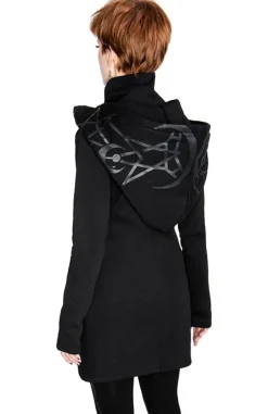 Restyle TWIN MOON HOODIE black gothic double zipped jacket with print