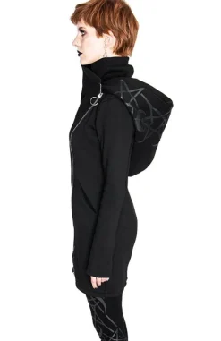 Restyle TWIN MOON HOODIE black gothic double zipped jacket with print