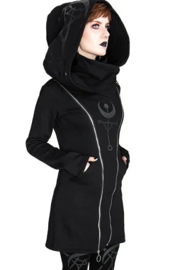 Restyle TWIN MOON HOODIE black gothic double zipped jacket with print
