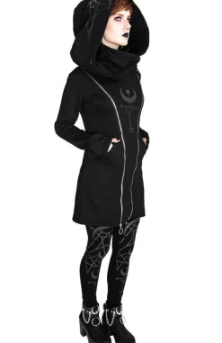 Restyle TWIN MOON HOODIE black gothic double zipped jacket with print