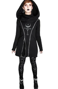Restyle TWIN MOON HOODIE black gothic double zipped jacket with print