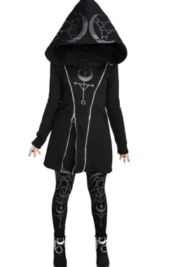 Restyle TWIN MOON HOODIE black gothic double zipped jacket with print
