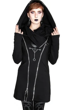 Restyle TWIN MOON HOODIE black gothic double zipped jacket with print