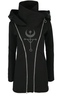 Restyle TWIN MOON HOODIE black gothic double zipped jacket with print