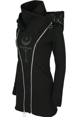 Restyle TWIN MOON HOODIE black gothic double zipped jacket with print