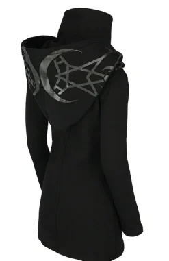 Restyle TWIN MOON HOODIE black gothic double zipped jacket with print