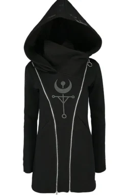 Restyle TWIN MOON HOODIE black gothic double zipped jacket with print