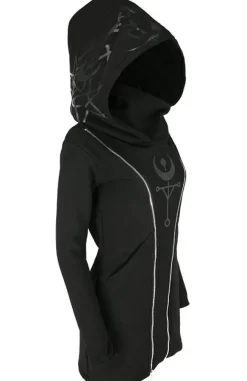 Restyle TWIN MOON HOODIE black gothic double zipped jacket with print
