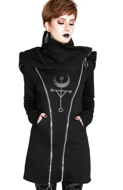 Restyle TWIN MOON HOODIE black gothic double zipped jacket with print