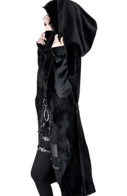 Restyle VELVET REAPER HOODIE, black gothic hoodie with big hood