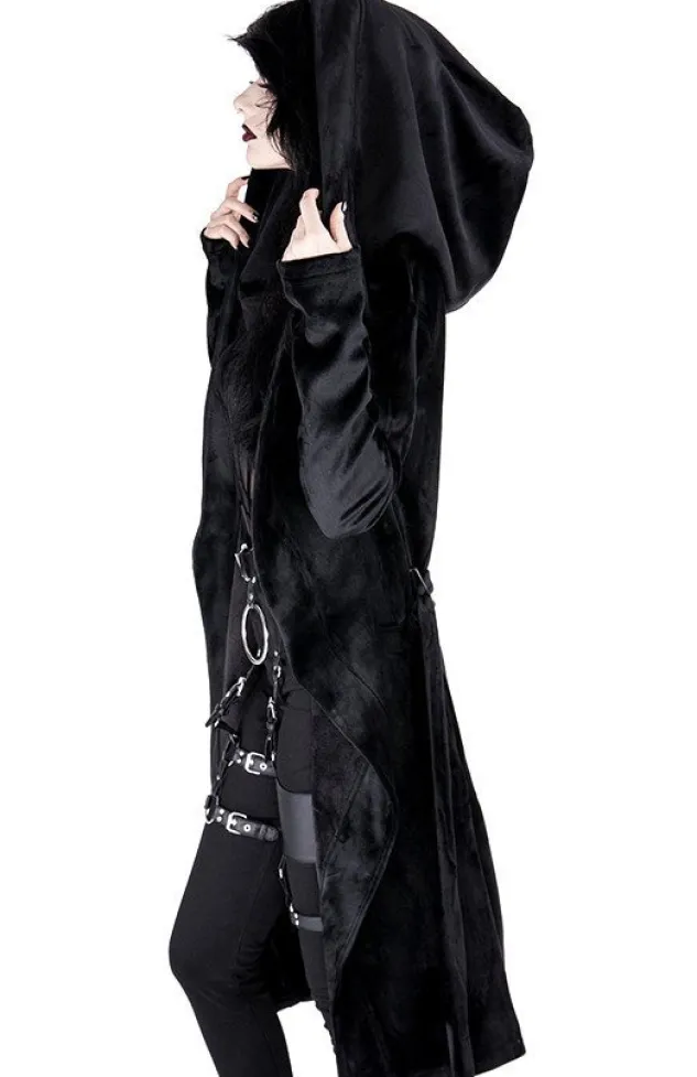 Restyle VELVET REAPER HOODIE, black gothic hoodie with big hood