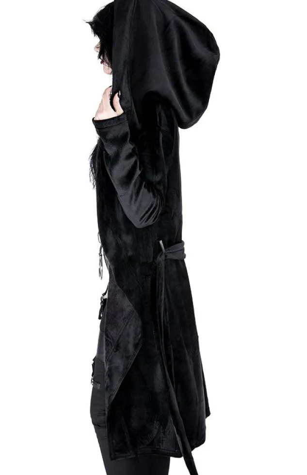 Restyle VELVET REAPER HOODIE, black gothic hoodie with big hood
