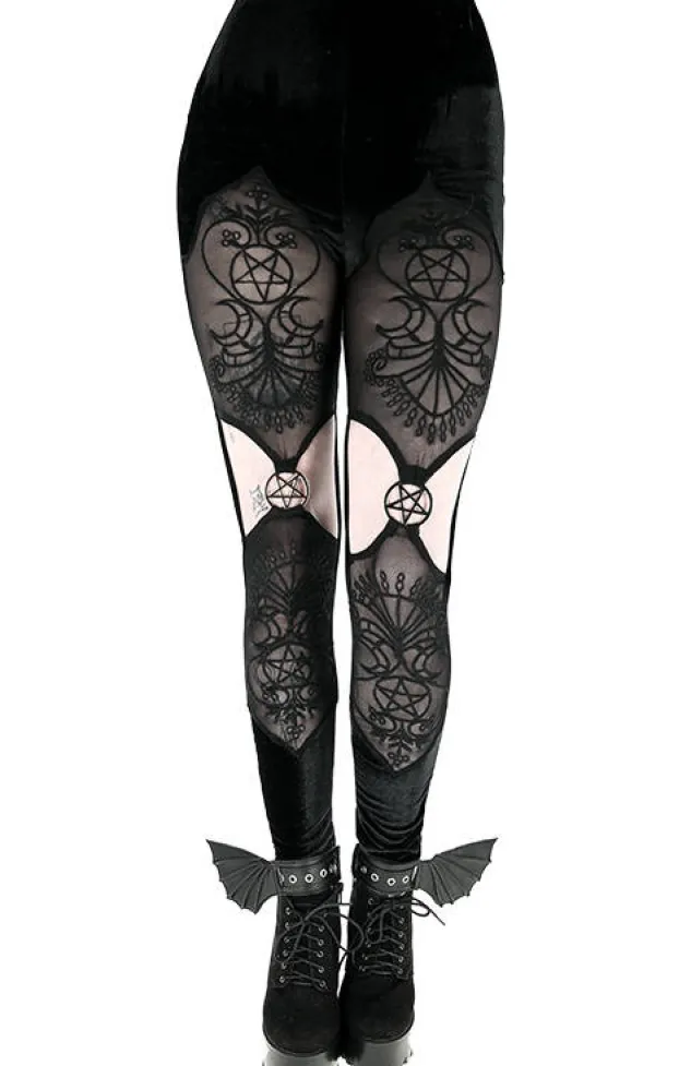 Restyle VELVET VESPER embroidered leggings with pentagrams